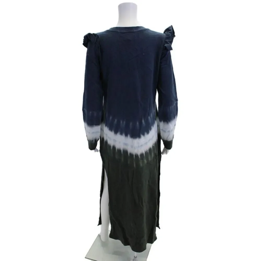 Z Supply Womens Long Sleeve Ruffled Side Slit Sweater Dress Blue Green Medium